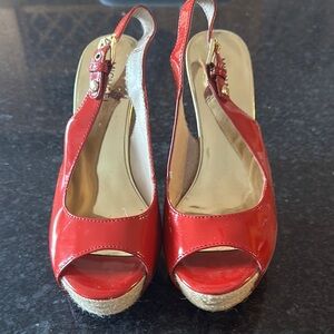Michaels Red Peep-Toe Wedge Sandals